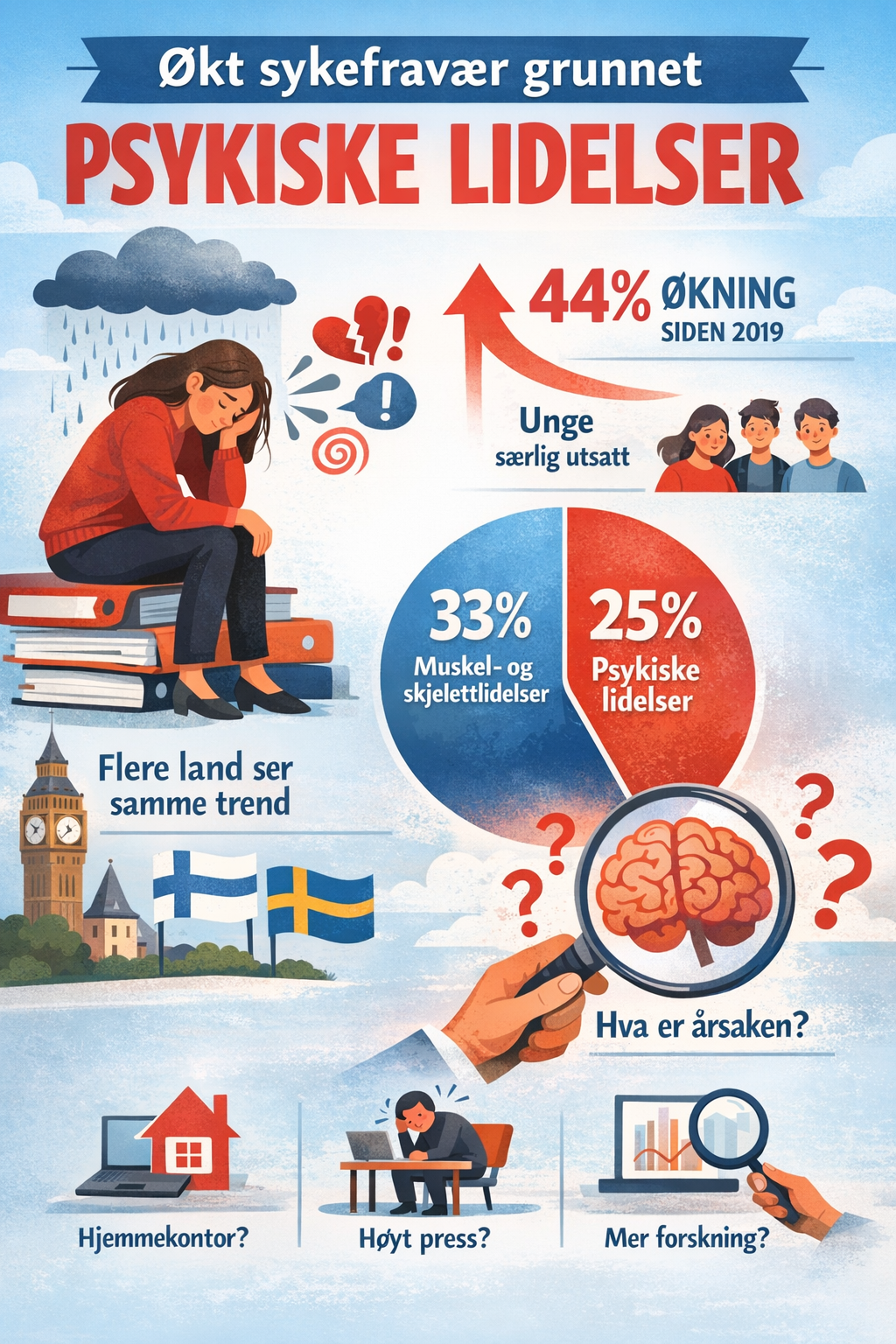 Økning i sykefravær grunnet psykisk helse: Mulige årsaker og forklaringer
