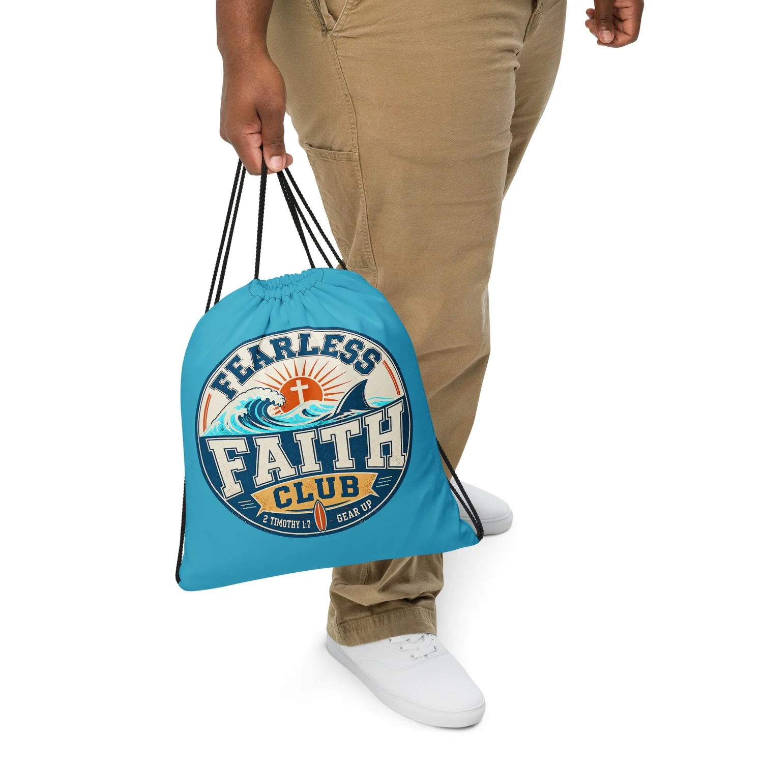 Fearless Faith Club Drawstring Bag — Blue
