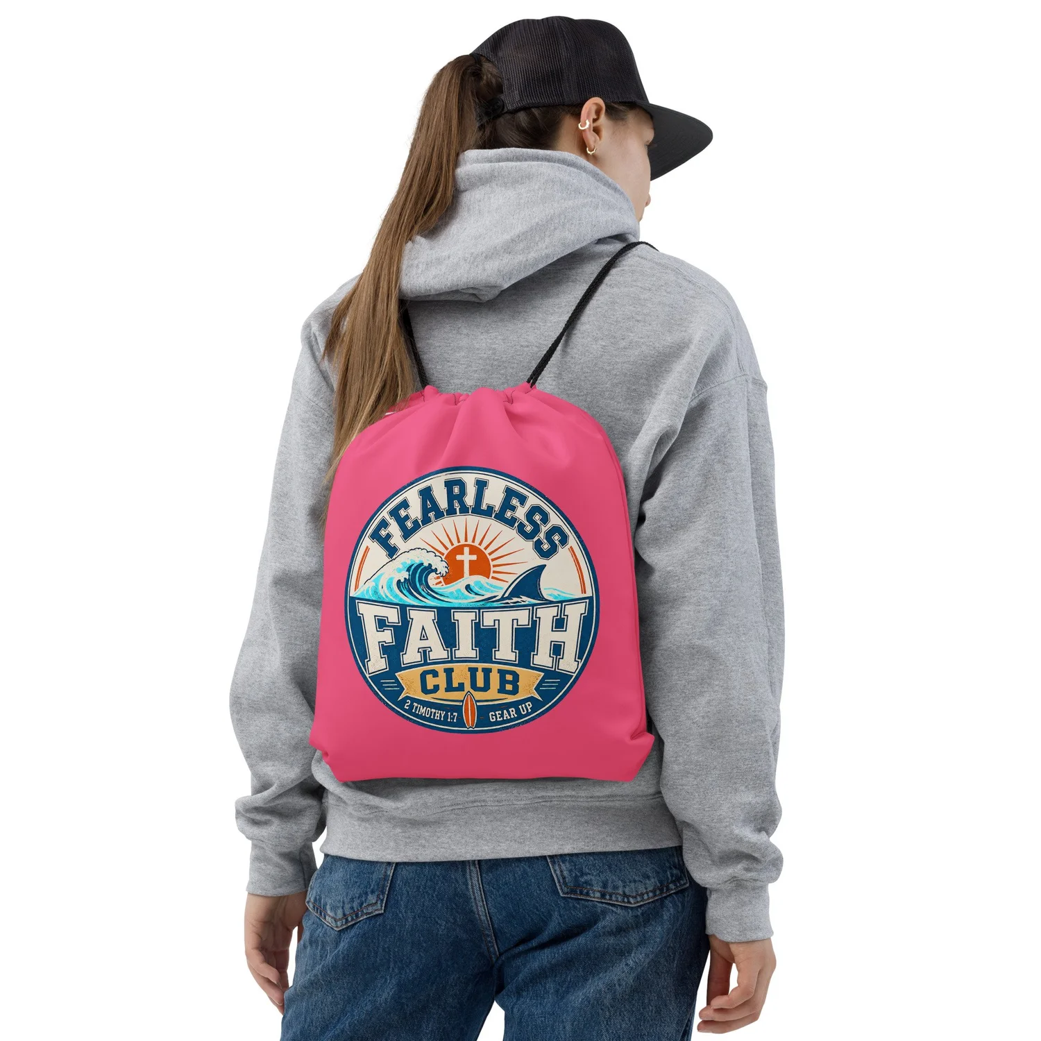 Fearless Faith Club Drawstring Bag — Pink