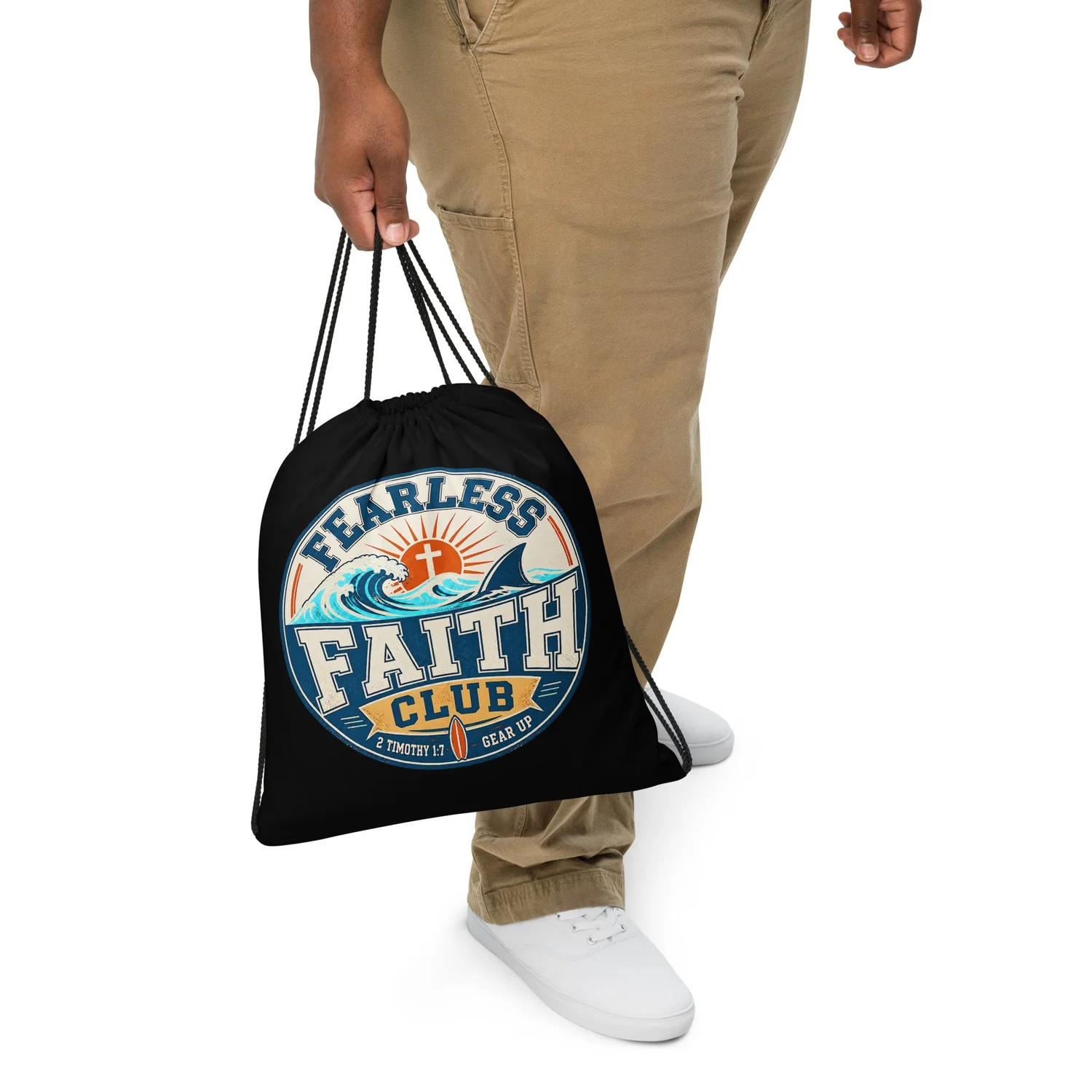 Fearless Faith Club Drawstring Bag — Black