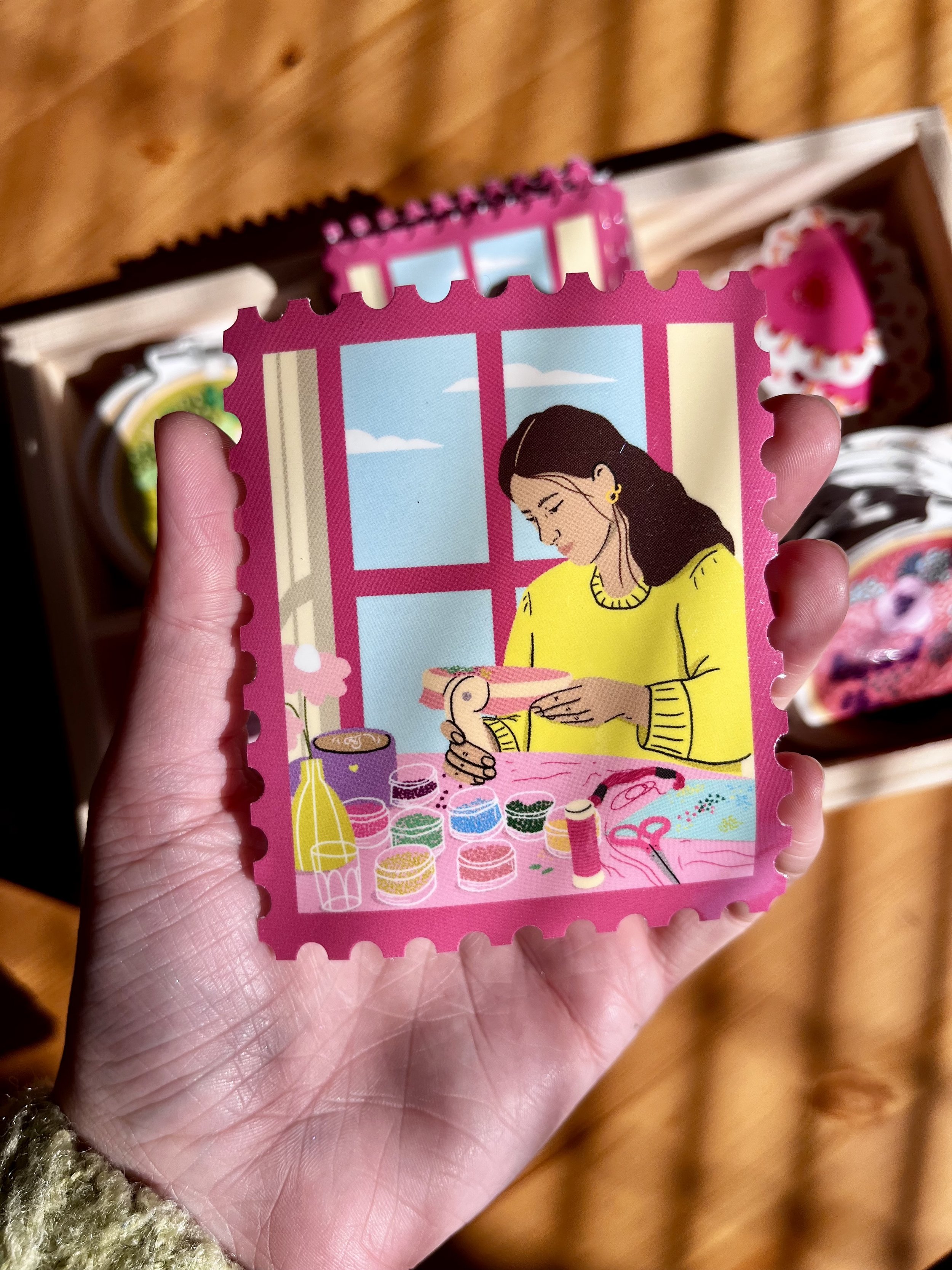 Girl Beading Stamp Style Sticker