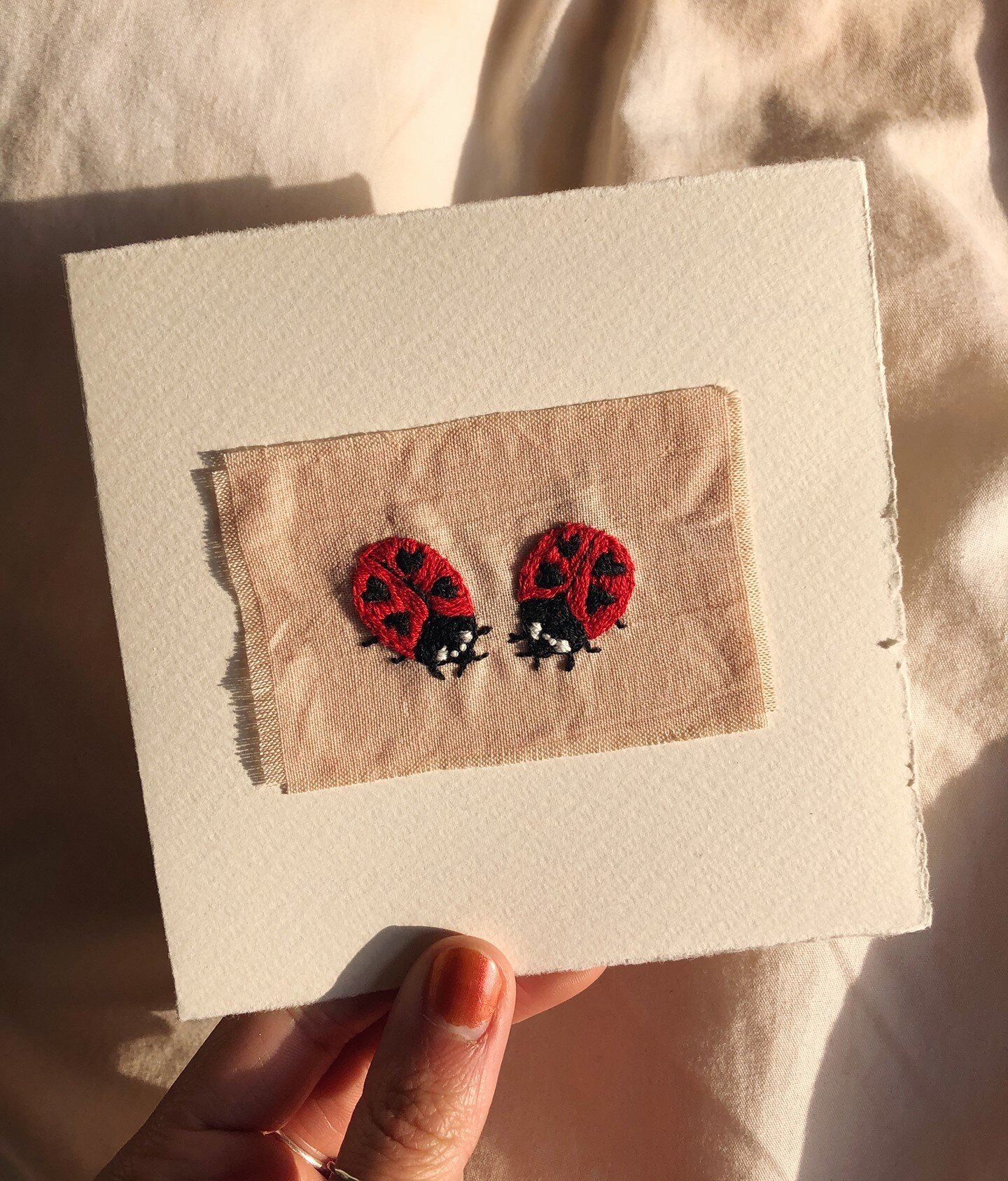 A couple of ladybirds I stitched earlier this year for a Valentine's day card💗 I thought this was too cute not to share!🐞 

Fun fact about me....I have such a love for ladybirds, even my childhood cuddley toy is a ladybird!🐞They're just such a cut
