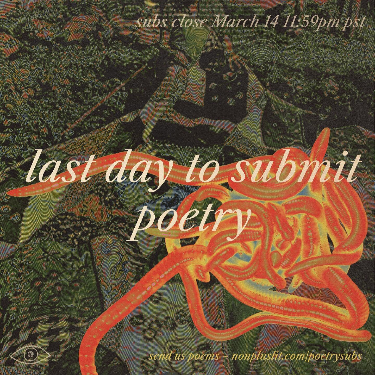 Our 72 hr poetry submission period closes tonight, March 14th 11:59pm pst! Final call for poetry subs ~ link in bio &lt;3

#poetrysubmissions #submissionsopen #litmag #poetsofinstagram #poetsociety #poetrycommunity #poetrylovers #poetryisnotdead