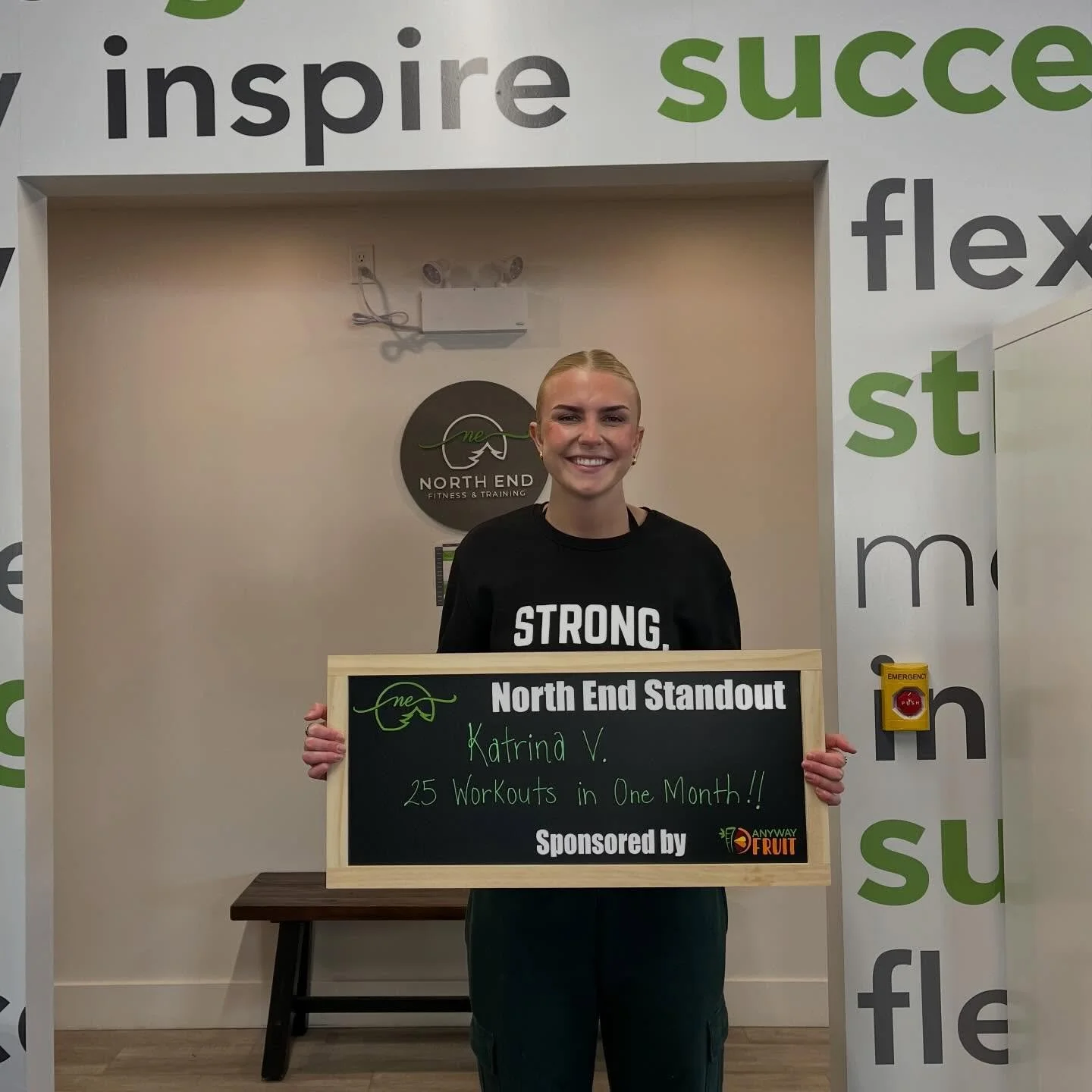 25 Gym visits in a month??!

Ya, we&rsquo;d say that&rsquo;s something to be proud of! 💪

Congrats to @katrivos for being our first 
📣 NORTH END STANDOUT 📣 sponsored by @anywayfruit 

Enjoy that free month and fruit platter! 🤗