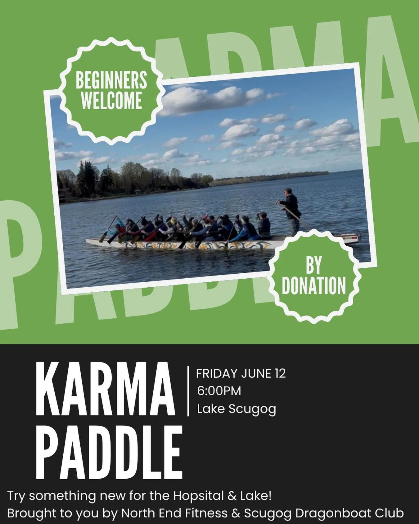 Have you always wanted to try? 🐉 

Now&rsquo;s your chance!

@scugogdragonboat invites you to

🌊 Friday Night Karma Paddle 🌊 

June 12th 6pm on Lake Scugog

This fun, 60 minute leisure paddle is for everyone! Register by pay-as-you-want donation -