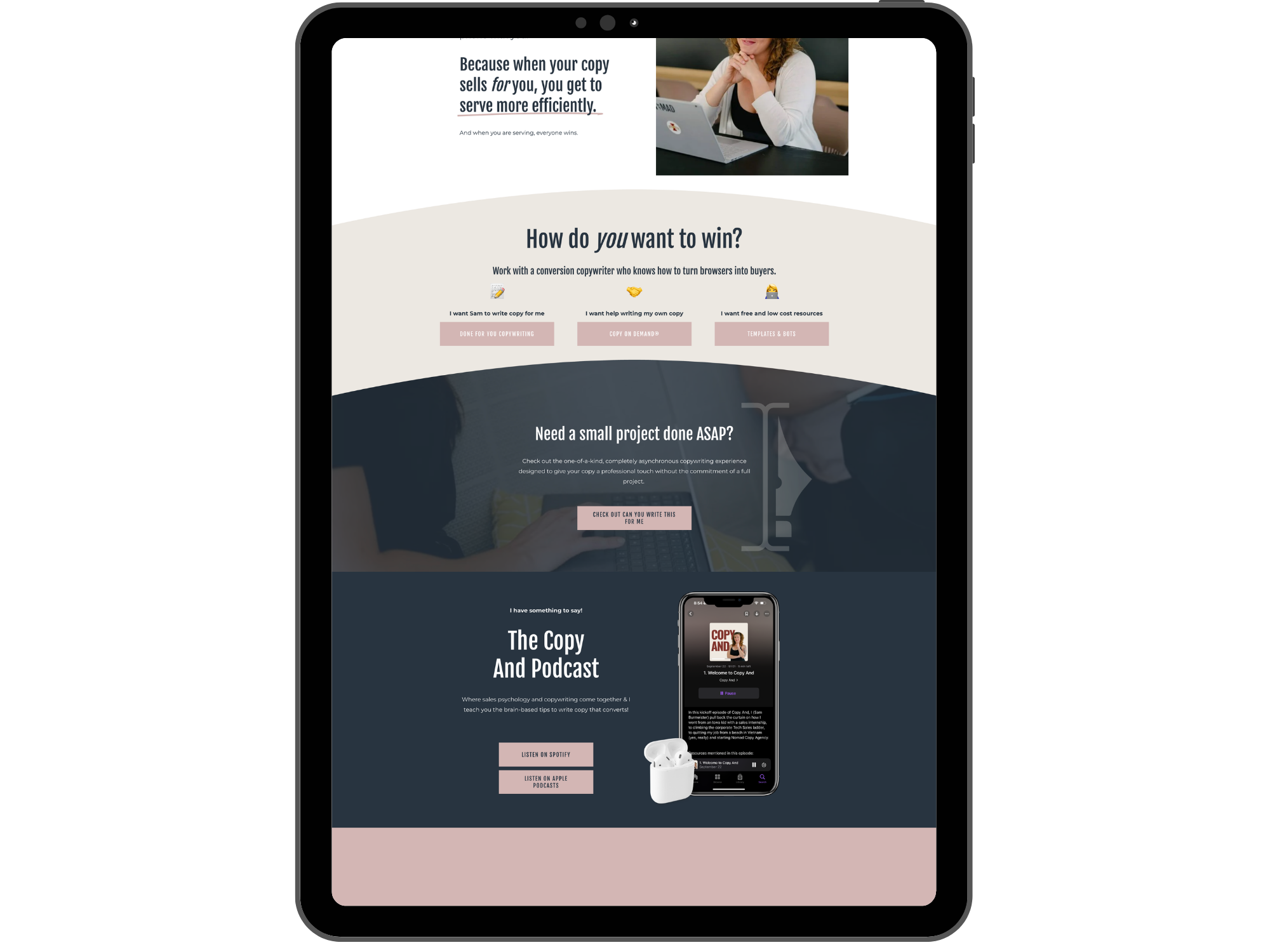 Nomad Copy Agency Website on iPad