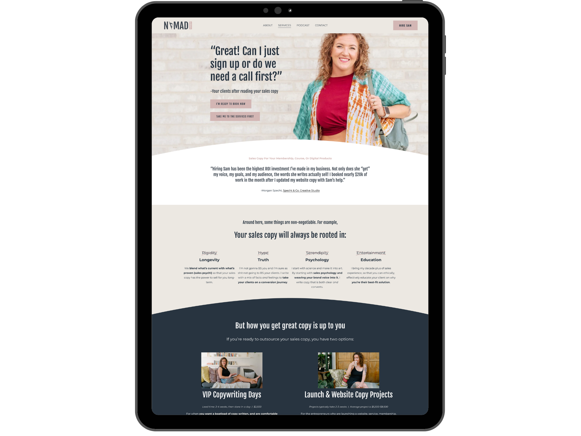 Nomad Copy Agency Website on iPad