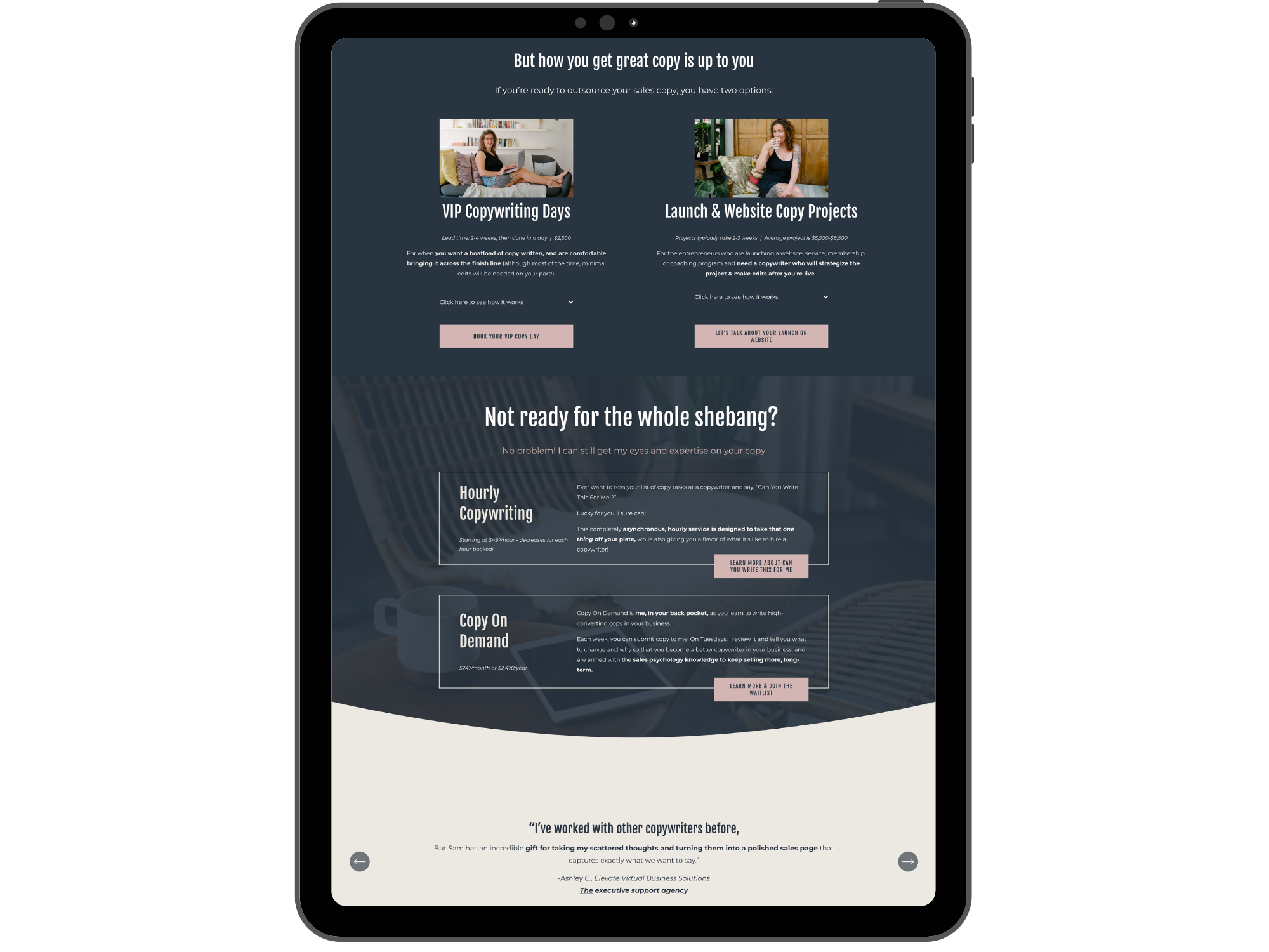 Nomad Copy Agency Website on iPad