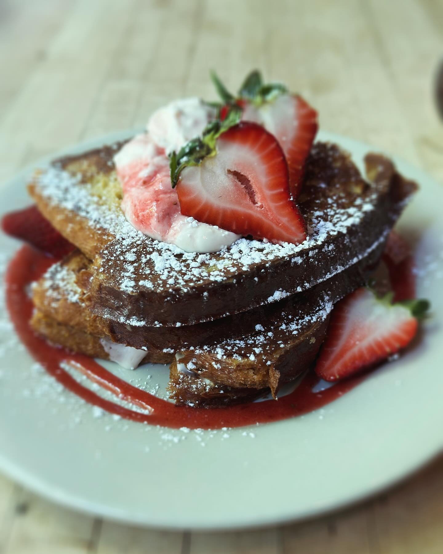 Specials this weekend! Sweet: Strawberry Cheesecake French Toast, with sweet cream cheese, strawberry syrup, @tgmbread challah. Savory: Crab Cake Hash, with crab cakes, sunny eggs, spring peas, roasted baby carrots, spring onions, yukon gold potatoes