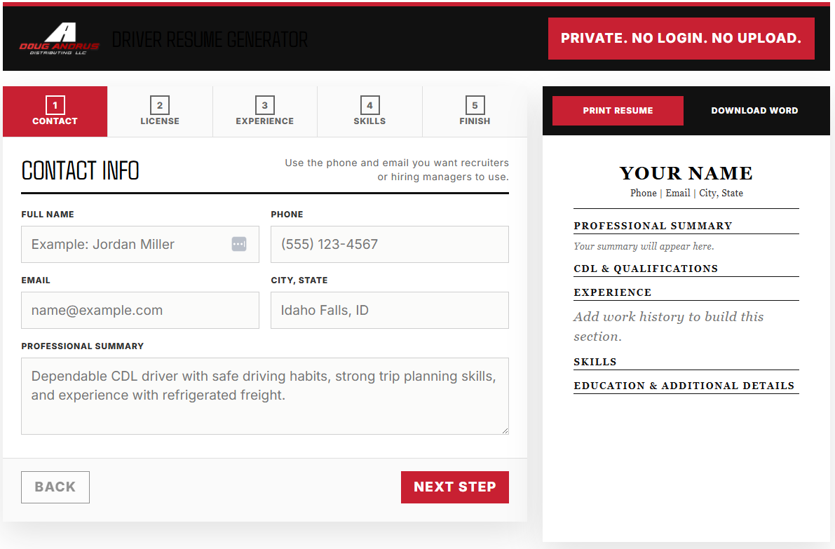 Free Truck Driver Resume Maker — Build &amp; Download Yours in Minutes