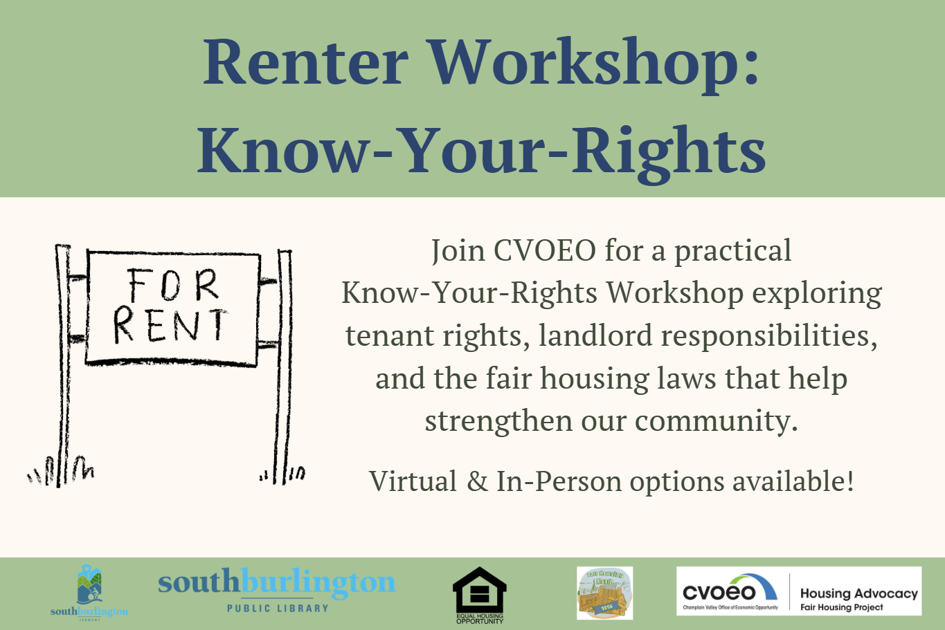 Fair Housing &amp; Tenant Skills: "Know Your Rights" Training in South Burlington!