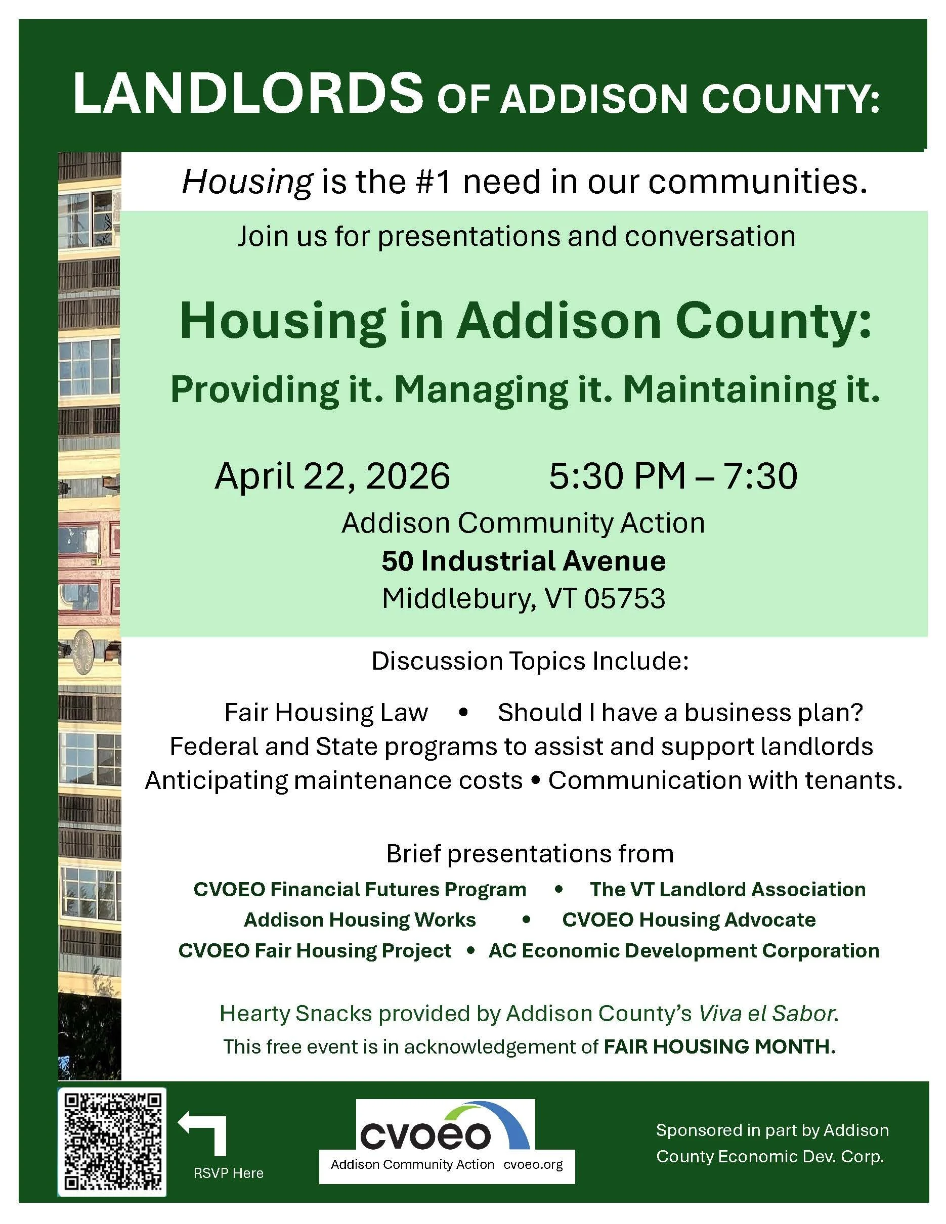 Housing in Addison County: Providing it. Managing it. Maintaining it.