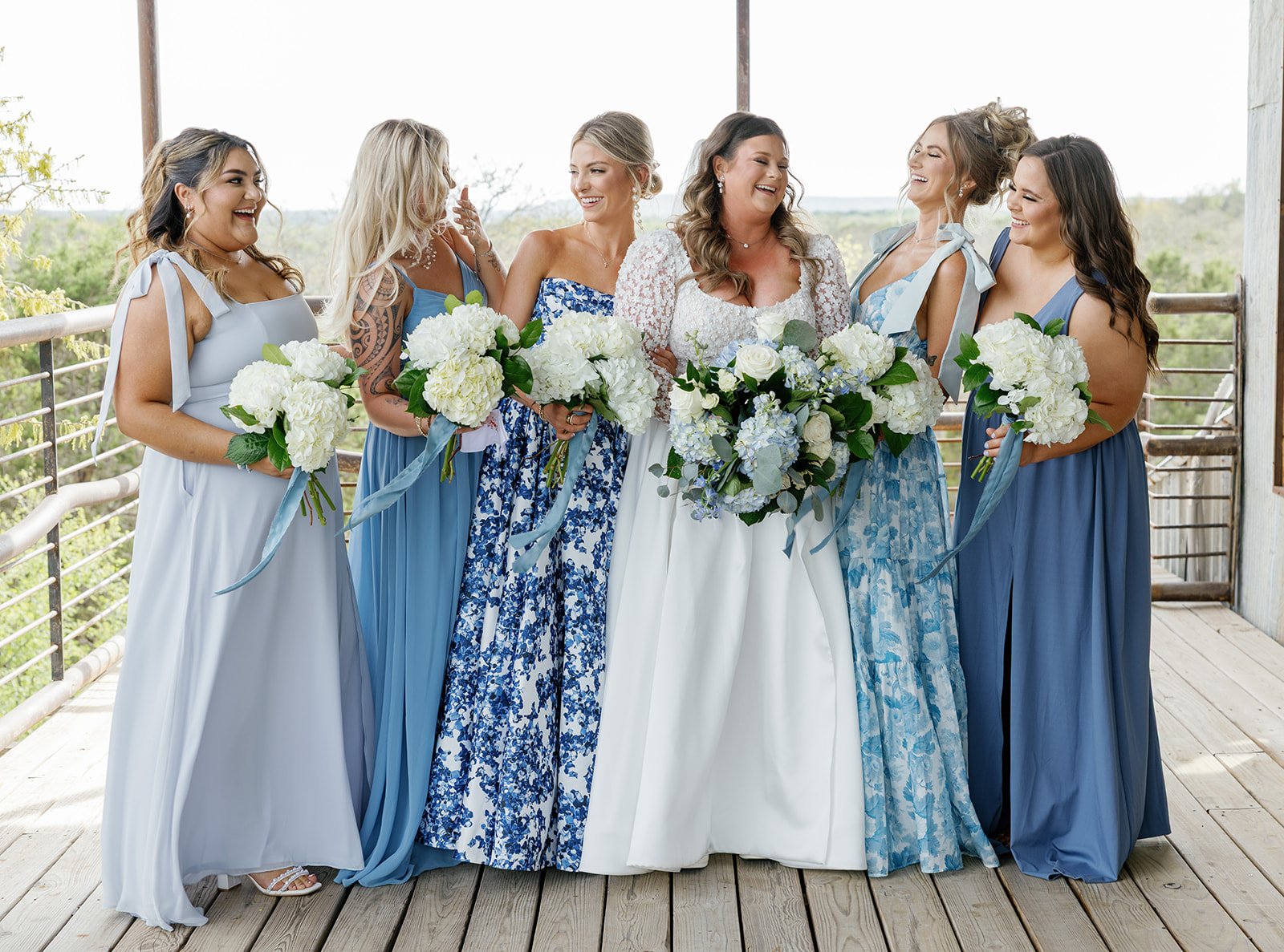 chinoiserie bridal dresses with beautiful blue and white patters and details