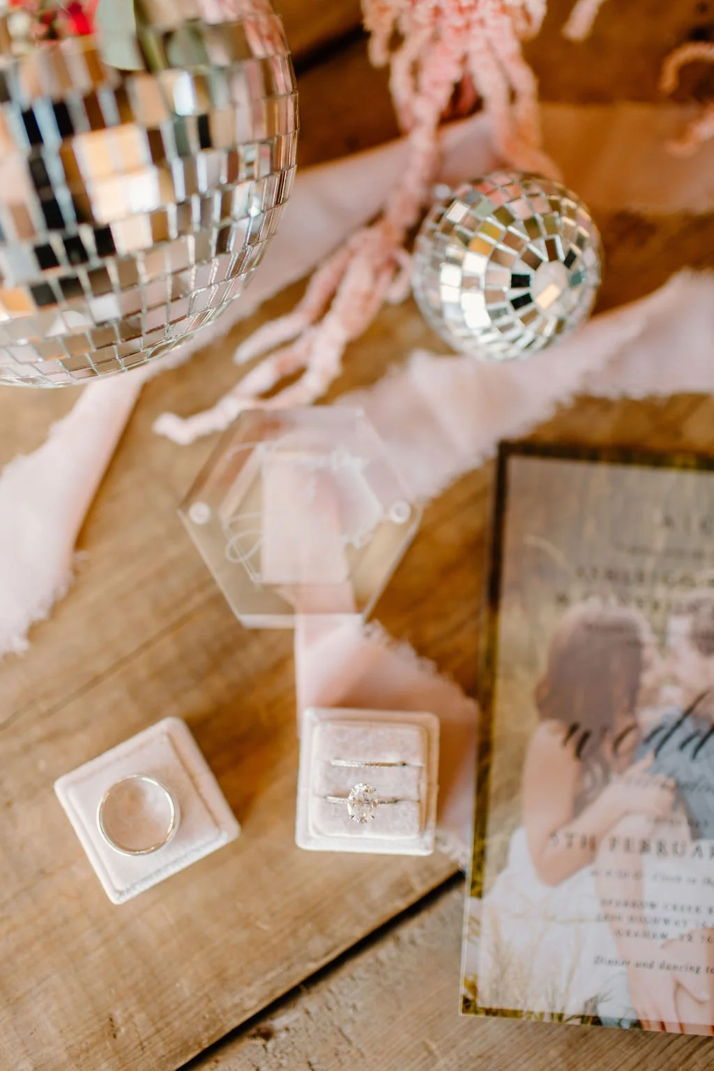 Close up of the disco ball themed wedding in north texas