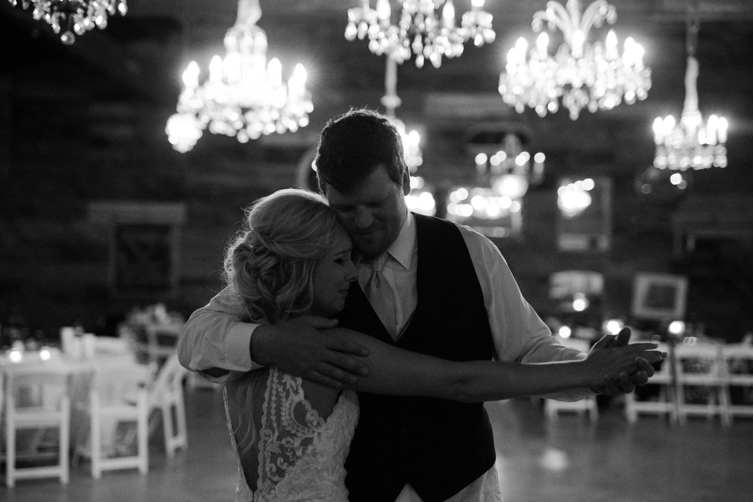 bride and groom dancing alone in dance floor rustic wedding graham venue tx