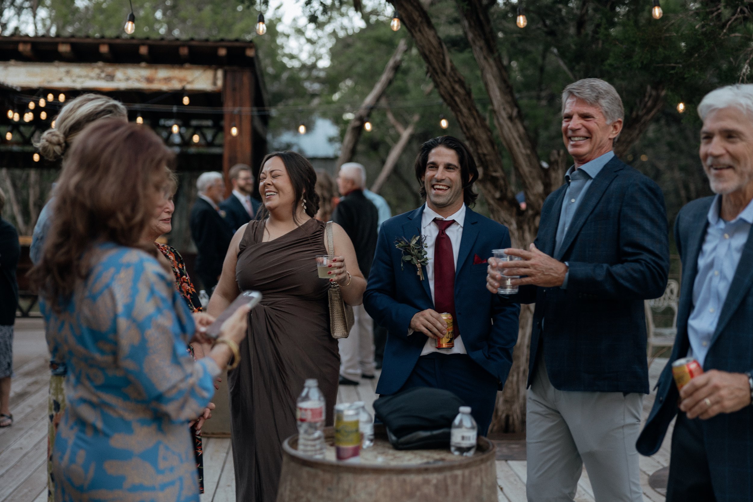 cocktail hour at the stunning patio in the tress at Sparrow Creek Ranch