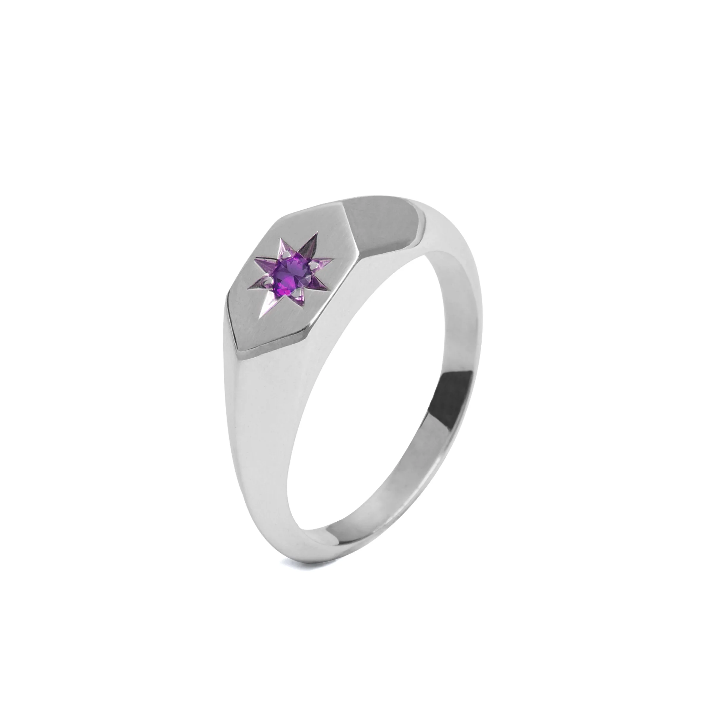 Starlight Amethyst Birthstone Signet Ring