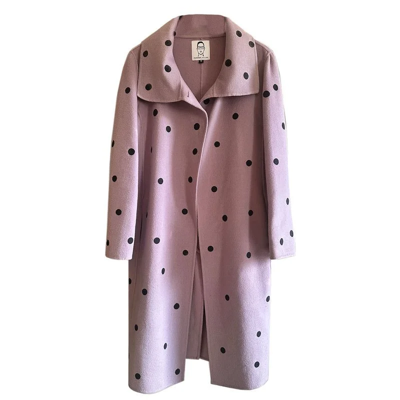 Belted Wool Melton Coat with Art