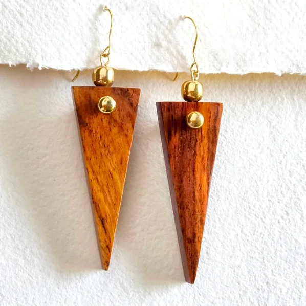 Brass Wood Spike Sphere Earring