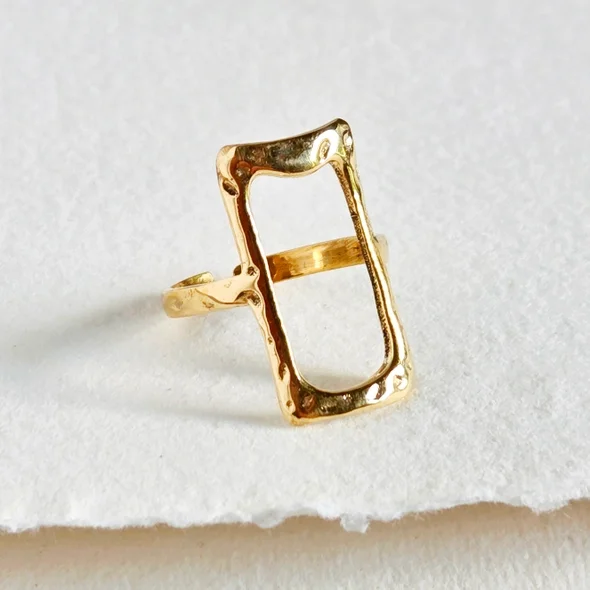 Brass Asymmetrical Open Rectangle Ring