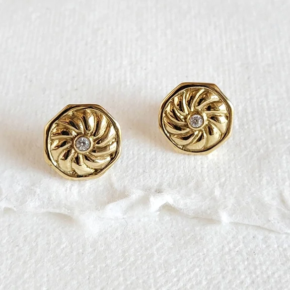 Brass Crystal Stud Earrings