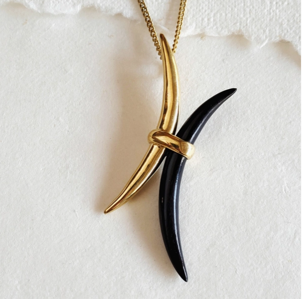 Brass Carved Horn Bone Handmade Pendant