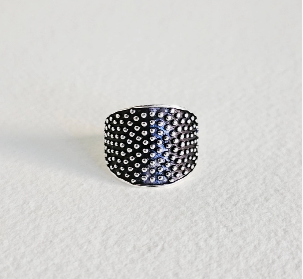 Silver Ring Studded Circle Handmade