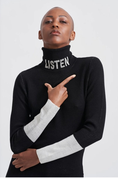 Crew Neck or Turtle Long-Sleeved Sweater Black & White