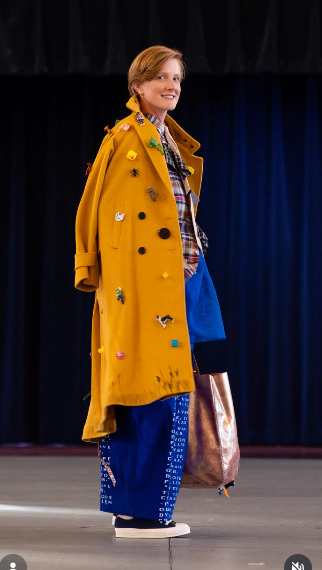 Yellow Wool Coat with Charms