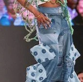 Diamond Porter abstract patch denim skirt on run way image3.jpeg