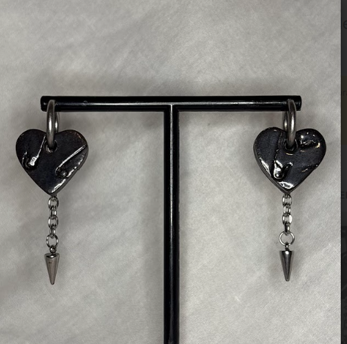 Ceramic Heart Earring with Safety Pin Imprint