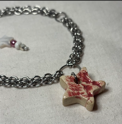Ceramic Pink Star Charm on Chain Bracelet