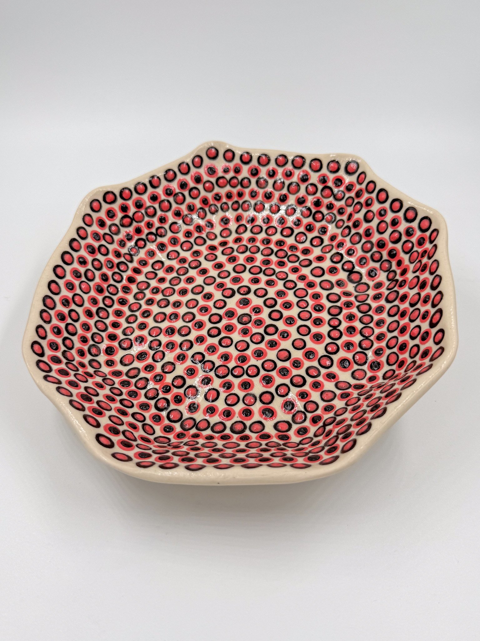 Stoneware Bowl "Pink & Black Dots"
