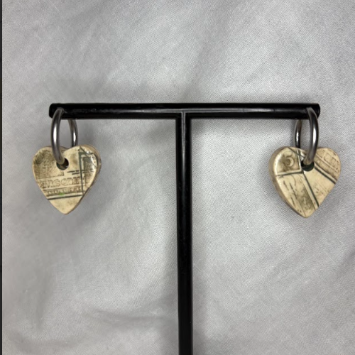 Handmade Ceramic Heart Earring with Money Imprint