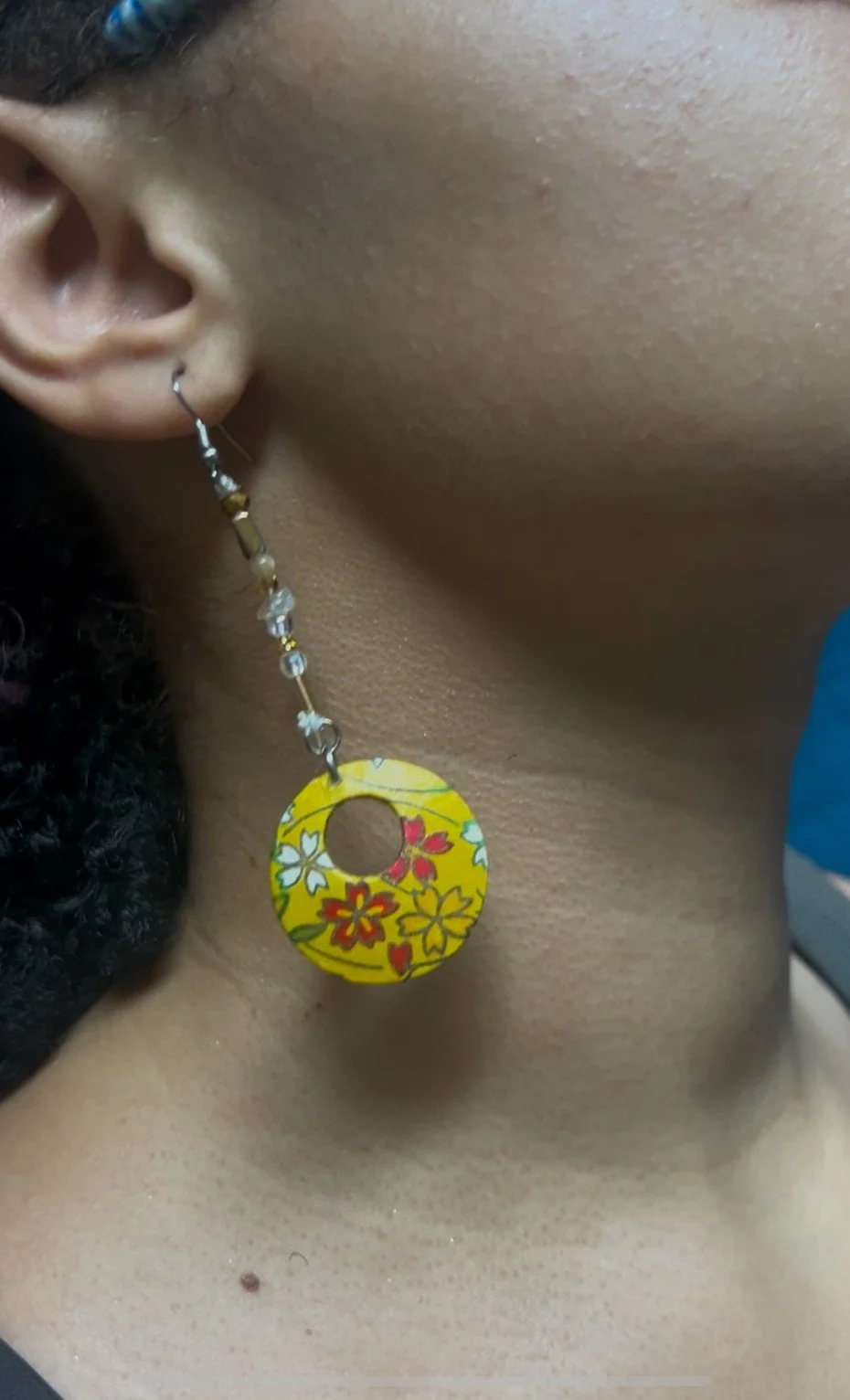 Recycled Pendant Earring with Ceramic Disc