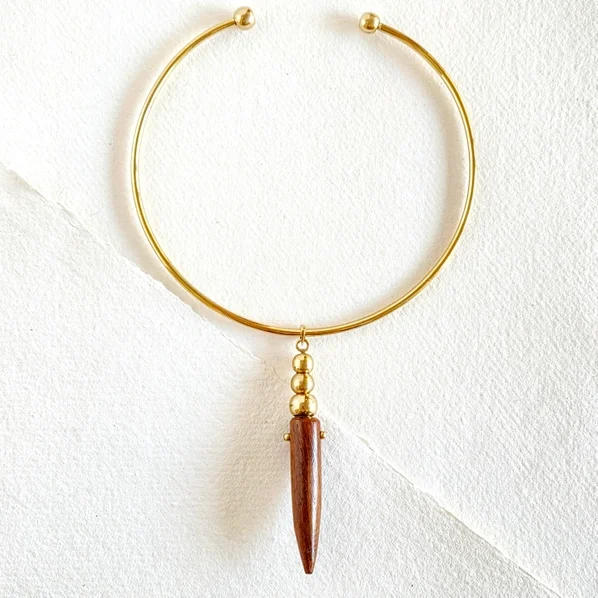 Brass Wood Sphere Choker Pendant