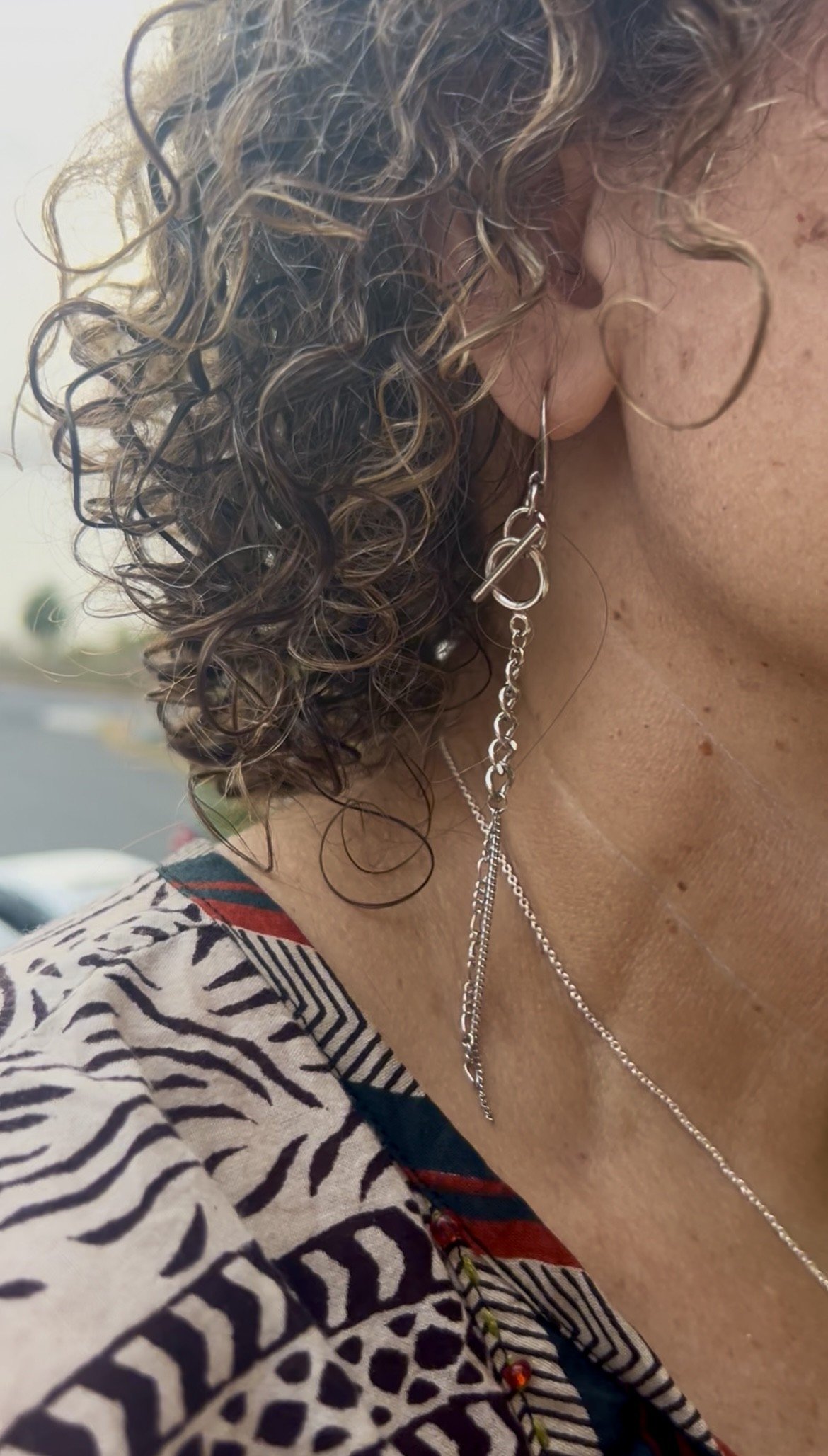 White Metal Chain Earring