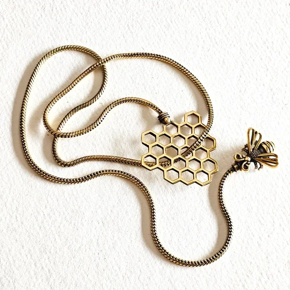 Bee & Honeycomb Lariat Necklace