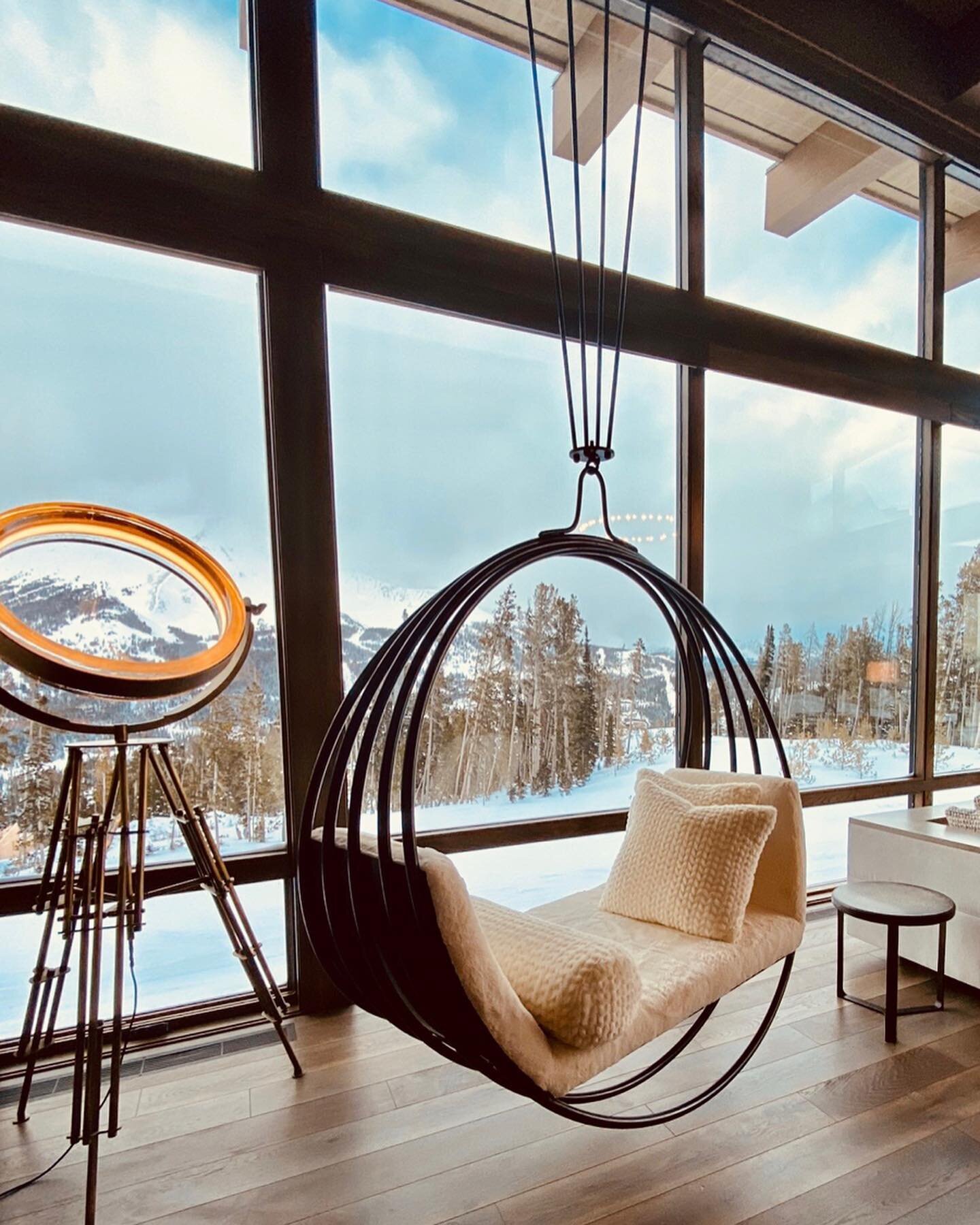 Nice place for an apr&egrave;s ski swing! Four solid steel rods suspend this black steel swing from the I-beam sixteen feet above. 
#customfurniture #metalwork #madeinmontana #livingstonmt