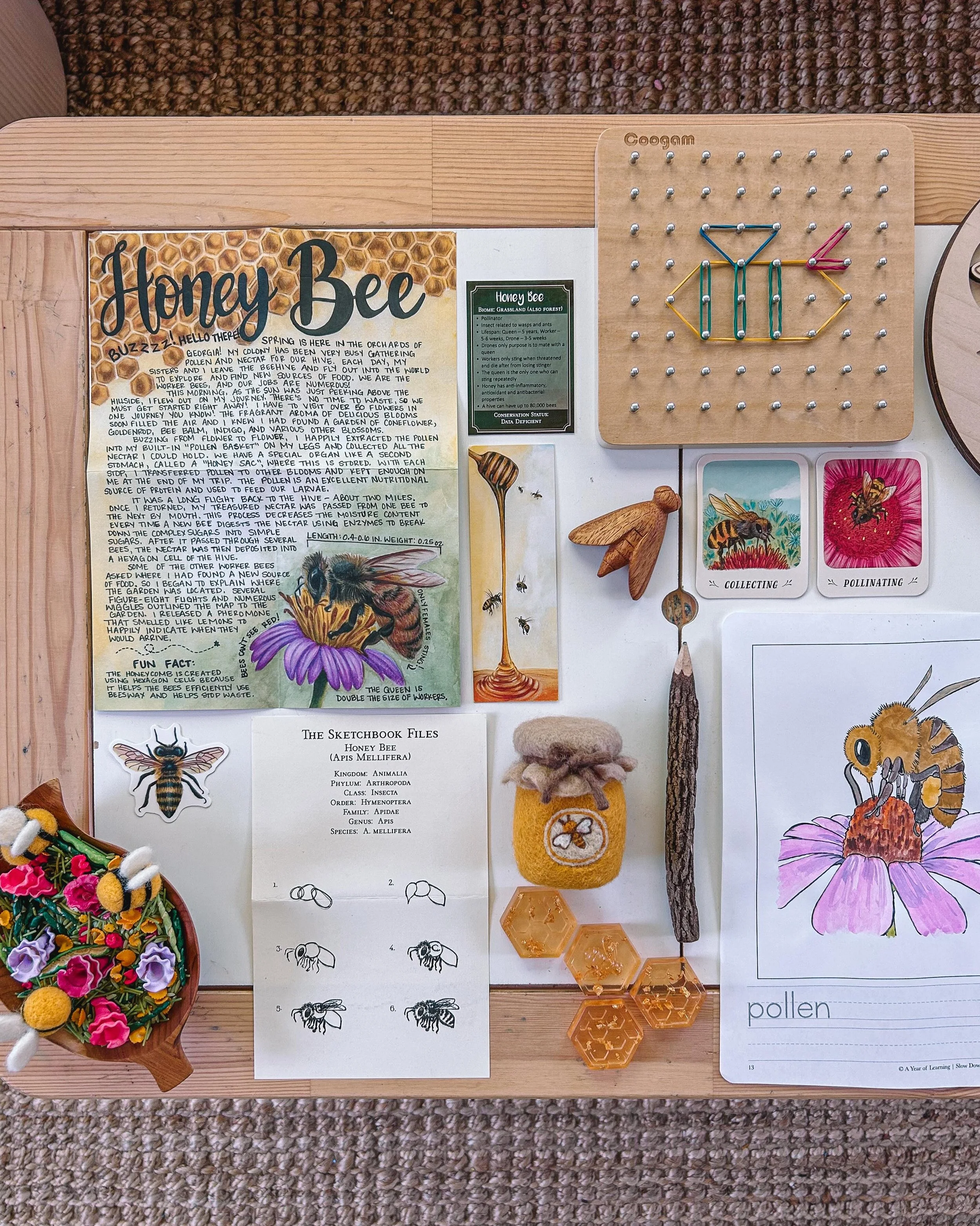 happy world bee day! 🐝✨ a sweet set up for learning for my little dude 🍯 

#worldbeeday #homeschoolresources #homeschoolideas #playbasedlearning #invitationtoplay