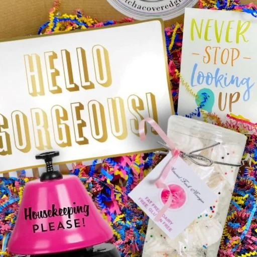 Get Well/Cheer Up - Slant Designs Hello Gorgeous Trivet - Délice Glacé Birthday Confetti Crunch French Meringues - Slant "Housekeeping Please" Bell