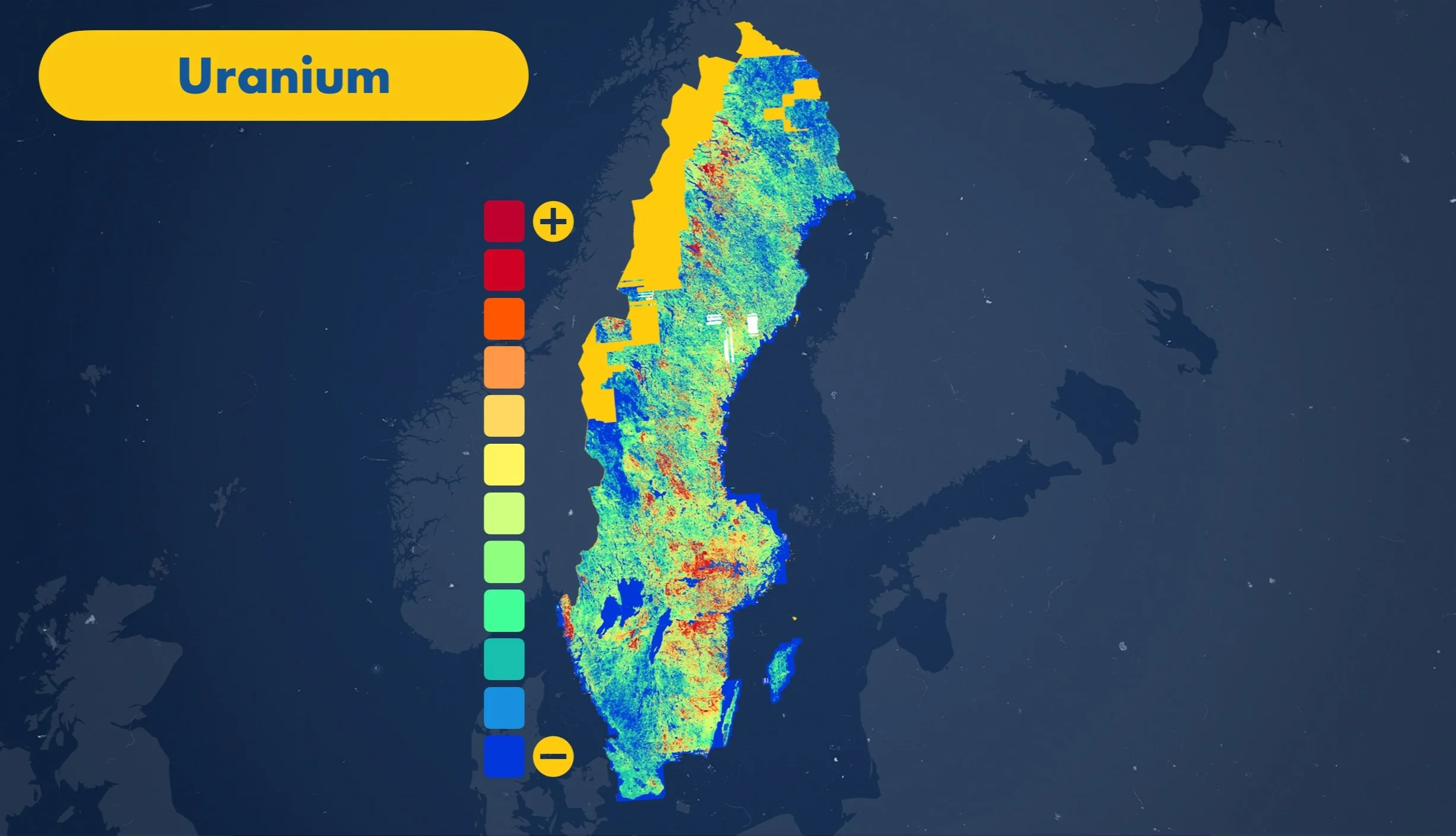Graphic for a report on the history of Sweden’s nuclear reactor and weapons program.
This visualization incorporates publicly available data and map layers from a geophysical aerial survey conducted by the Geological Survey of Sweden (SGU), measuring