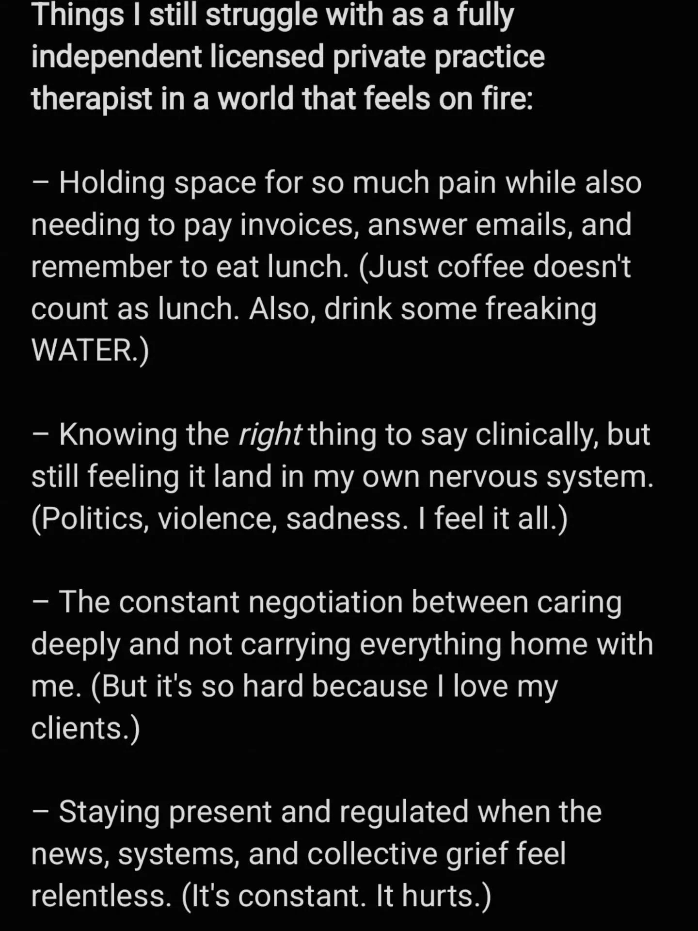 Some days I wonder if I&rsquo;m holding too much. 

Other days, if I&rsquo;m doing enough. 

I notice how easy it is to carry the weight of the world and forget to check in with my own. Lately, I&rsquo;ve been reflecting on how messy, complicated, an