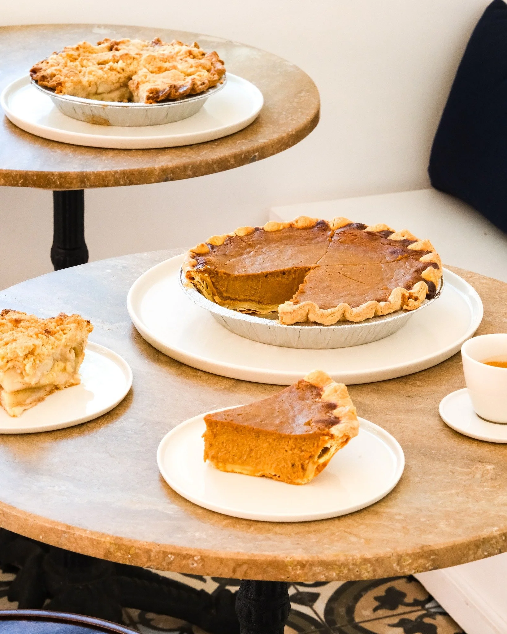 The coziest season deserves the warmest desserts: our Butterscotch Pumpkin and Apple Crumble Pies are baked fresh with love.
Available by the slice in our caf&eacute; or for pre-order through the holidays (link in bio). Because Thanksgiving starts he