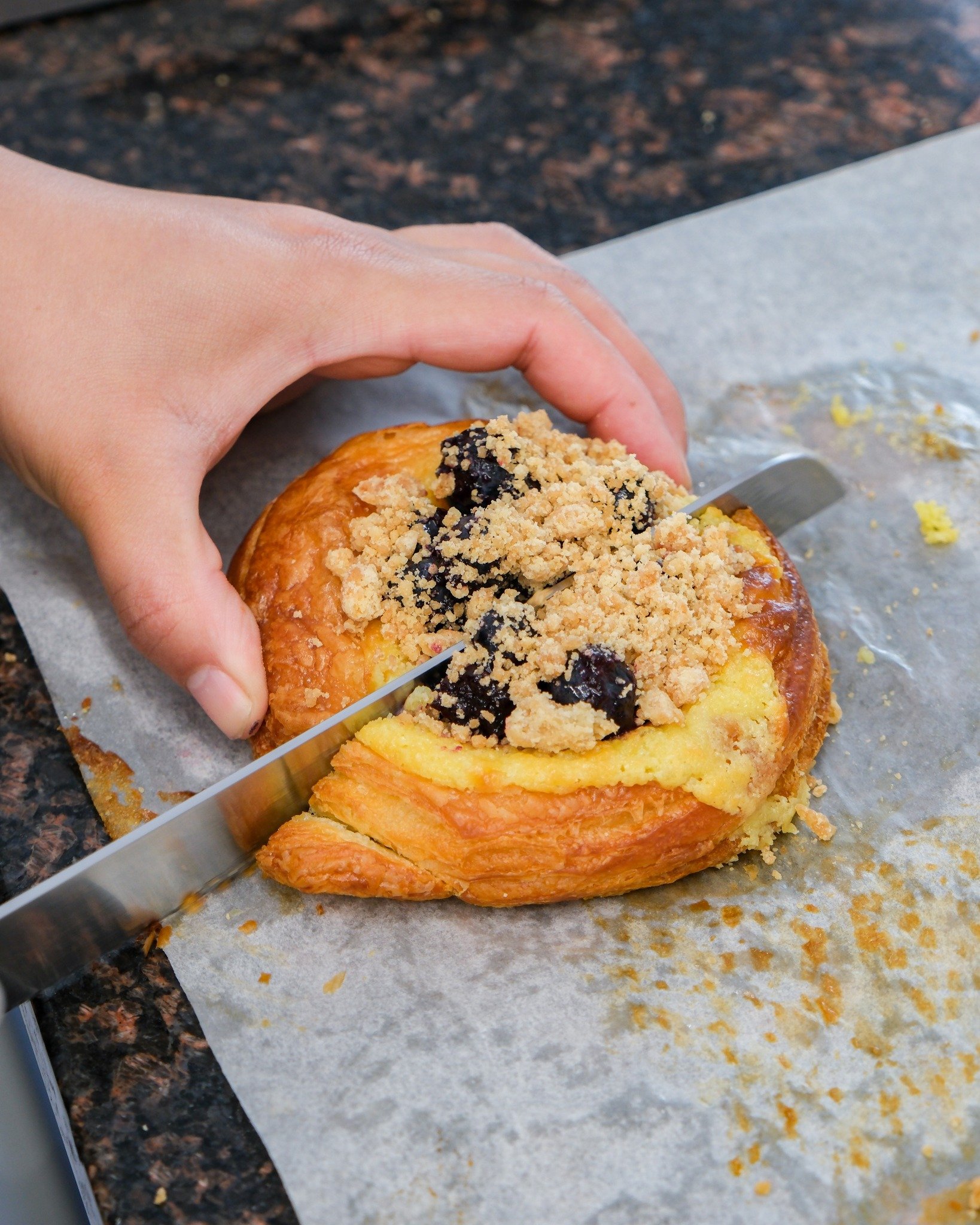 Have you tried our August viennoiserie special?

Chef Lisa&rsquo;s Blueberry &amp; Cheese Danish captures the best of the season by combining a tangy cheese custard, jammy and fresh blueberries, and our signature crumble topping.

It is a staff favor