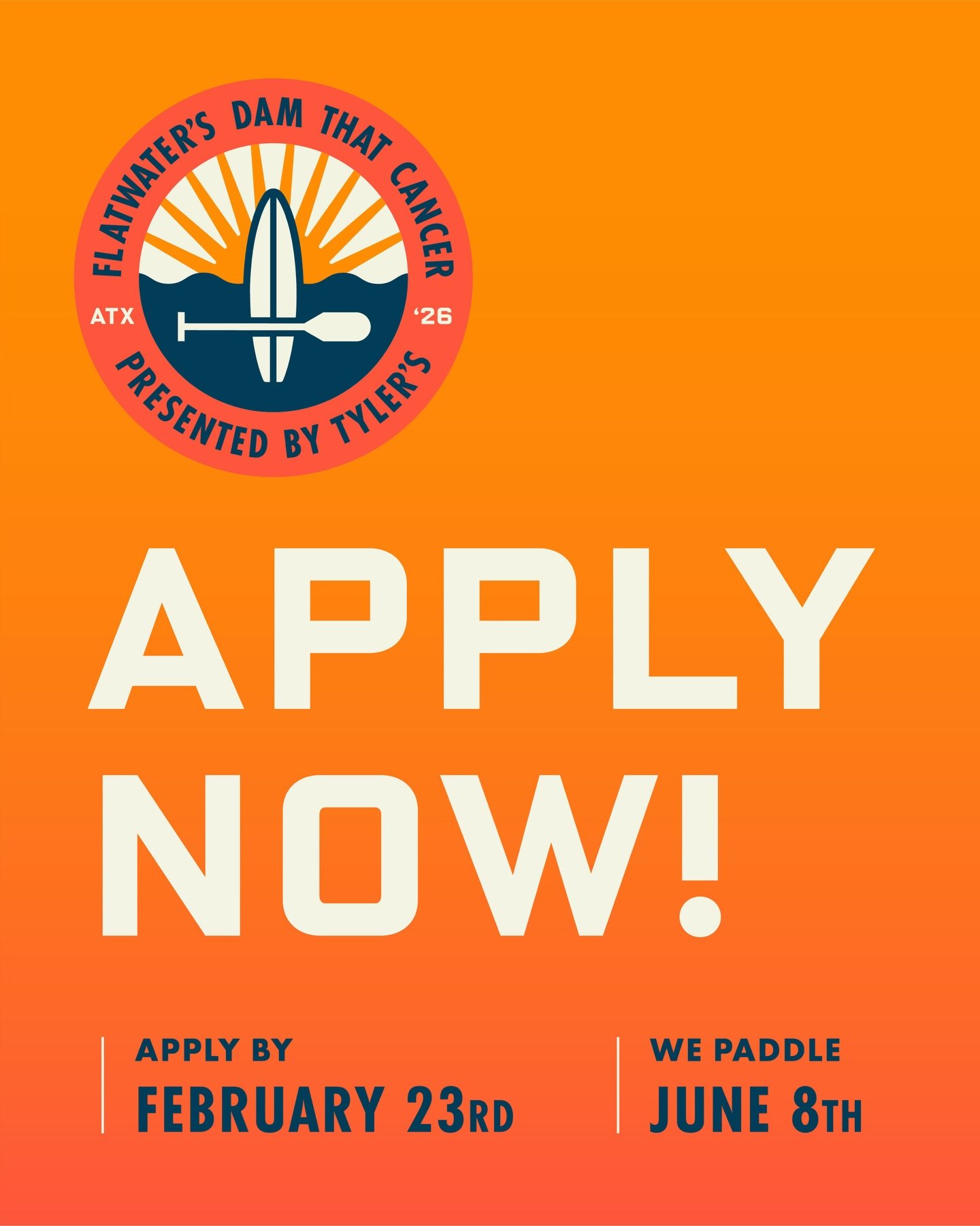 IT&rsquo;S TIME! 🌊🧡 Tell all your friends! 

Dam That Cancer 2026 applications are officially OPEN.

There&rsquo;s nothing quite like this day!
21 miles. One powerful community. All heart.

We paddle for mental health in the wake of cancer.
We padd