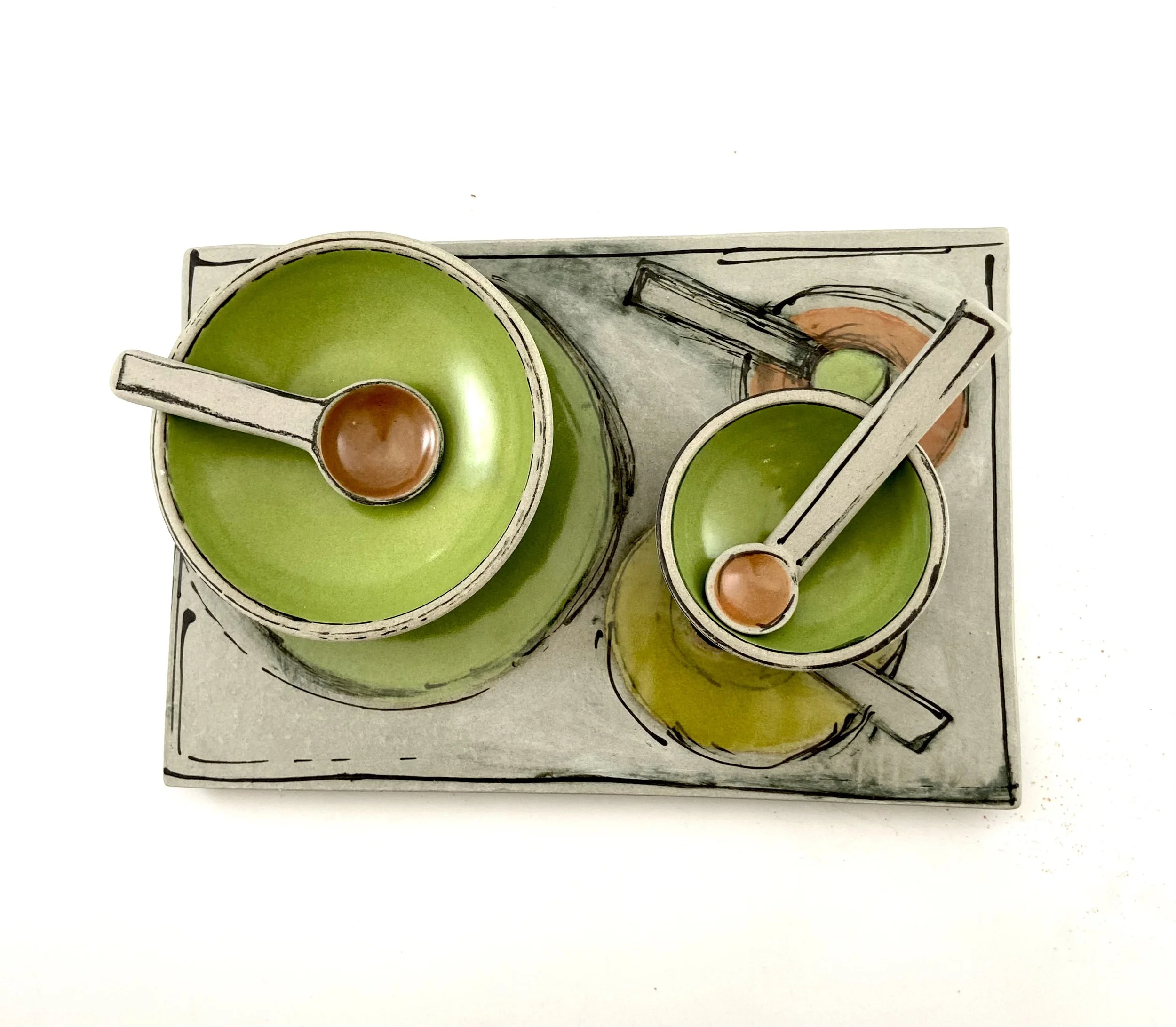 Lisa Krigel medium slab drawing with Avo bowls, burnt orange and mustard 1 of 2 7033.jpg