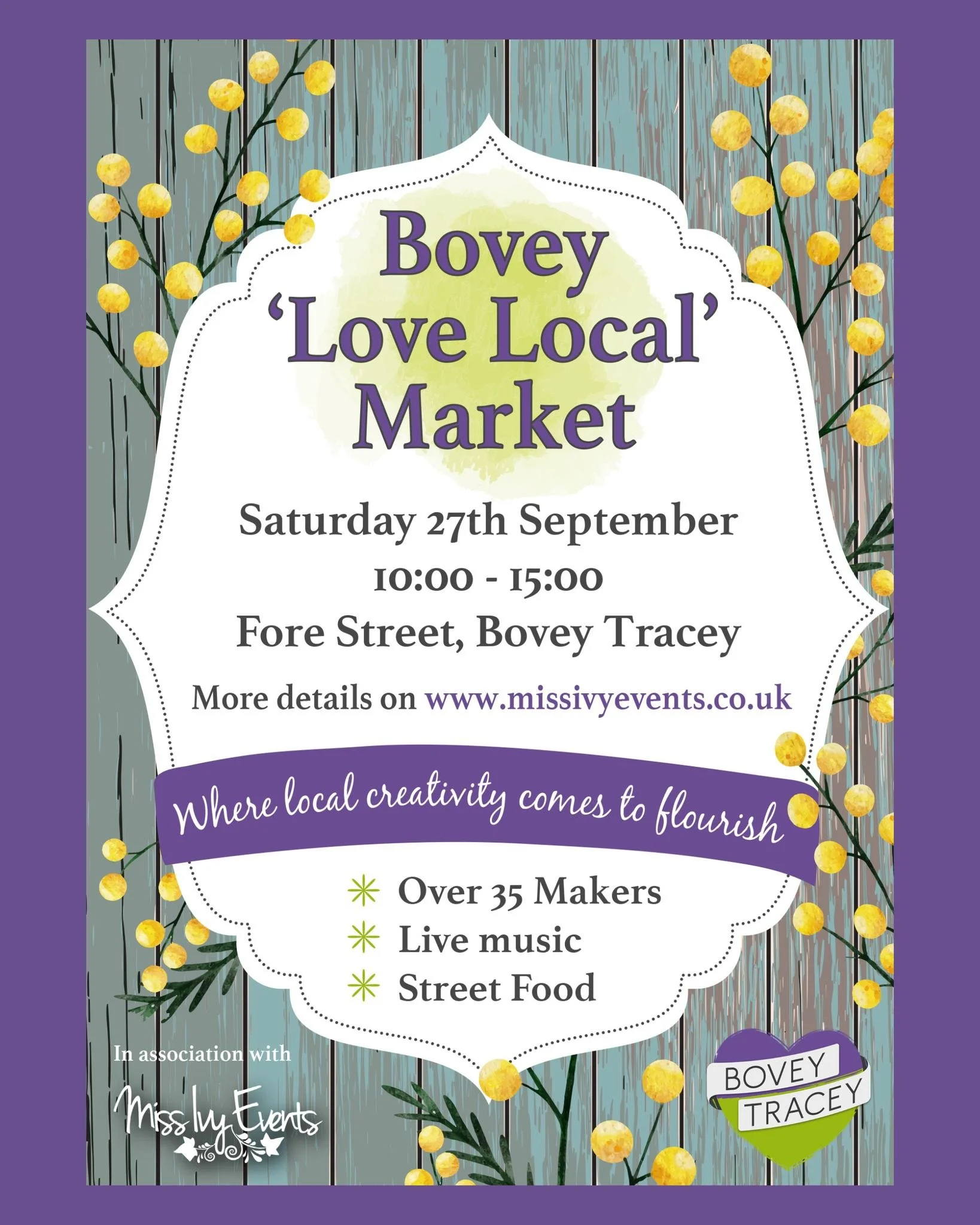 Join us for the launch of the Bovey Tracey Love Local Makers Market on Saturday 27th September on Bovey Tracey High Street!

🗓️ Saturday 27th September
⏰ 10am-3pm
📍 Bovey Tracey High Street
🎟️ Free Entry

This brand-new event celebrates the best o