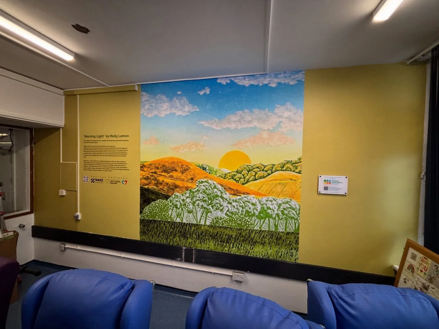 Congratulations to Maker Member and printmaker @mollylemonart on the installation of her work as wall vinyl in the day room on Cromie ward, an acute medical ward at Torbay Hospital.

Molly Lemon has been working with Maker Member @h.e.l.e.n.s.n.e.l.l