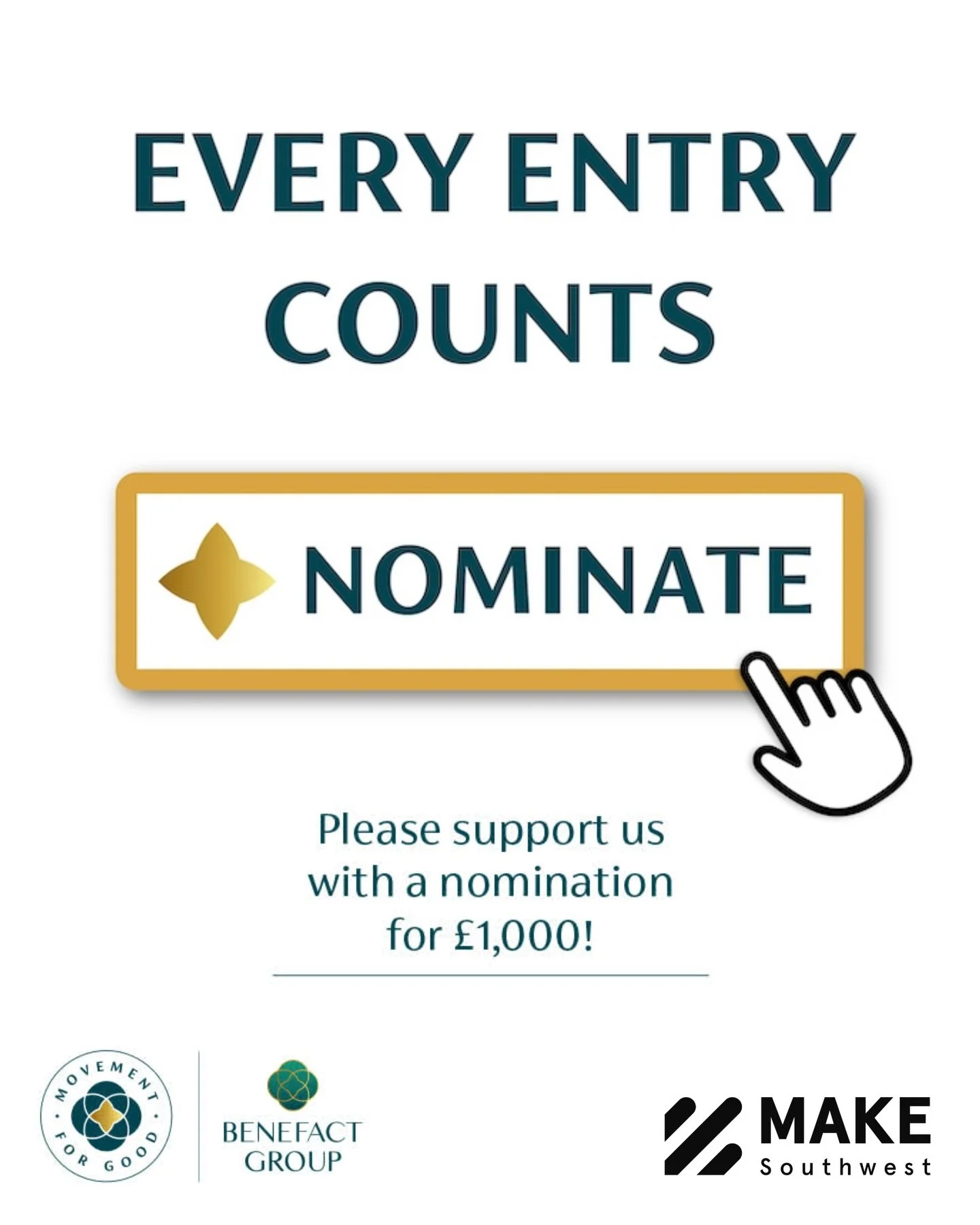 Please nominate us to receive &pound;1,000!

The Benefact Group is an international network of specialist financial services companies that give all available profits to charity and good causes.

The Movement for Good Awards is their annual programme